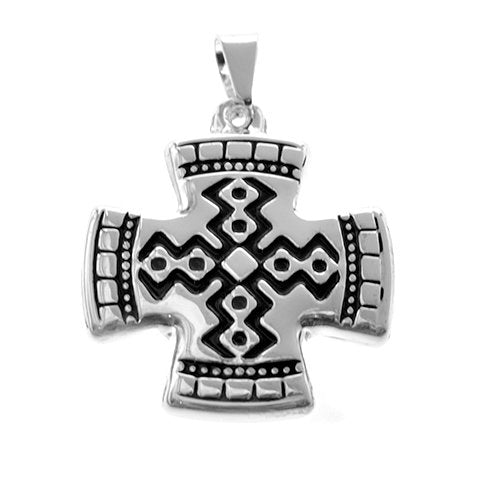 Dije acero blanco cruz del equilibrio facetada con esmaltado negro 4.5 cm D&K - 1300RE-14