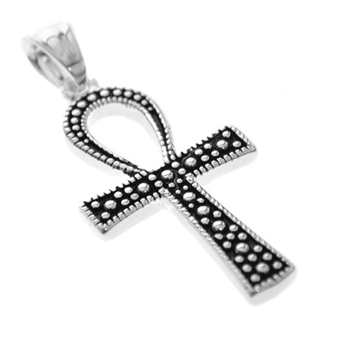 Dije acero blanco cruz egipcia con esmaltado negro y puntos 5 cm D&K / 1300RE-24