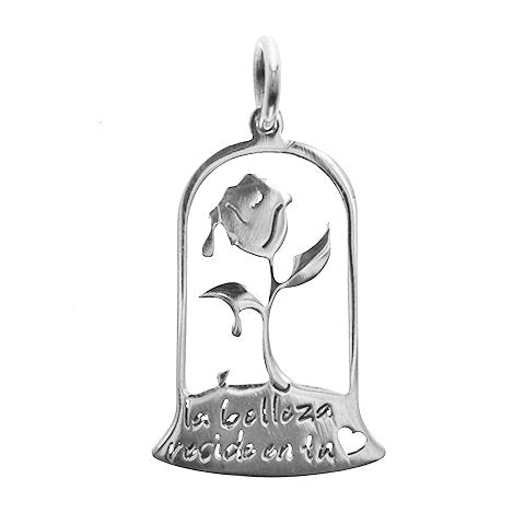 Dije acero La belleza reside en tu Corazón 4 cm con argolla incl. / 500FR-17