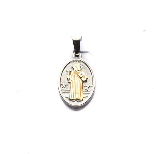 Dije Medalla Ovalada D&K San Benito Con Dorado de Acero Quirúrgico 316L. Alt: 2,8 cm incl. Argolla. / 500RE-5