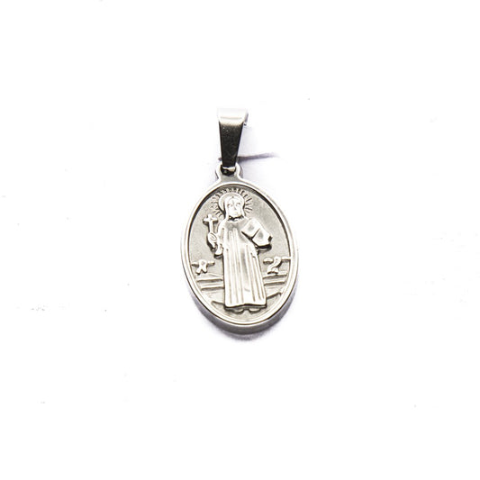 Dije Medalla Ovalada D&K San Benito de Acero Quirúrgico 316L. Alt: 2,8 cm incl. Argolla. / 500RE-7