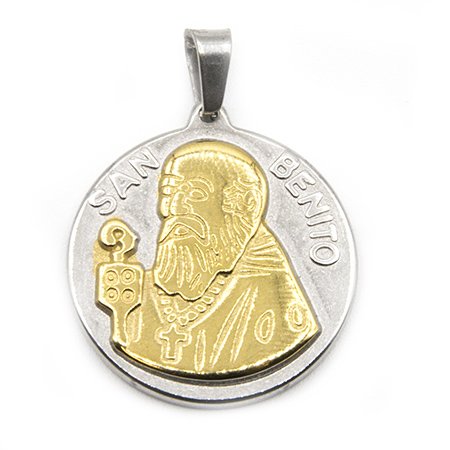 Dije acero San Benito dorado 2 mm, 3.7 cm con argolla incl. D&K / 500SB-6
