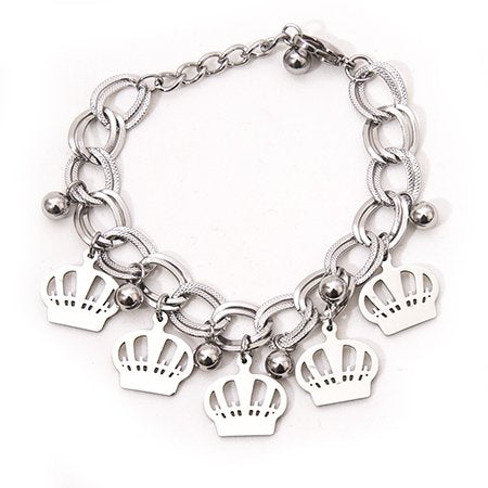Pulsera tiffany facetada con dijes corona y bolitas  10 mm 19 cm D&K / 600CO-37