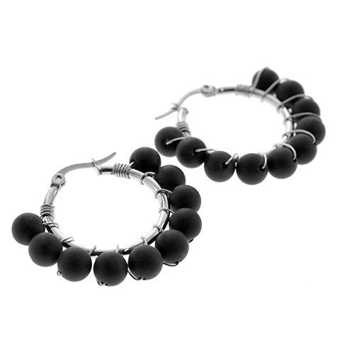 Aros acero quirurgico argollas con bolas negras namasté 21mm D&K / 200AR-106