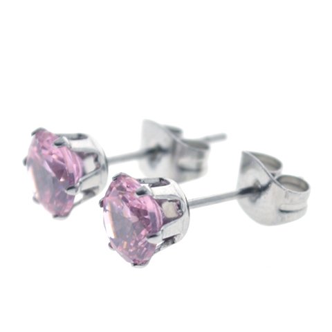 Aros acero quirurgico chispita rosa engarzado 6 mm D&K / 200CH-29