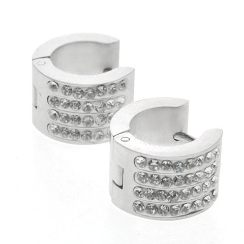 Aros cubanos acero quirurgico con 4 lineas de cubics cristal 10 mm D&K / 200CU-111