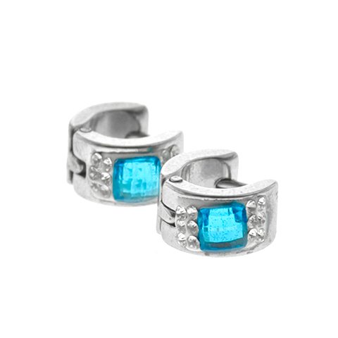 Aros cubanos acero quirurgico con cubics y piedra celeste 6 mm D&K / 200CU-62
