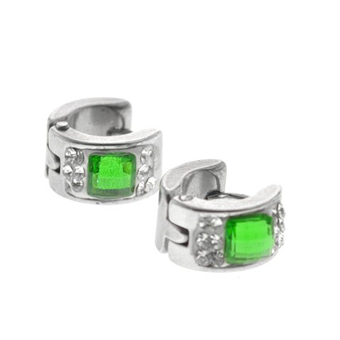 Aros cubanos acero quirurgico con cubics y piedra esmeralda 6 mm D&K / 200CU-61