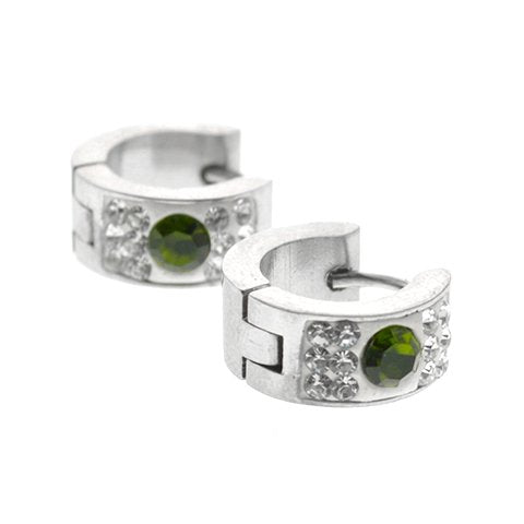 Aros cubanos acero quirurgico con cubics y piedra olivo 9 mm D&K / 200CU-67