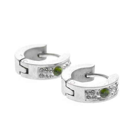 Aros cubanos acero quirurgico con cubics y piedra olivo fino 9 mm D&K / 200CU-70