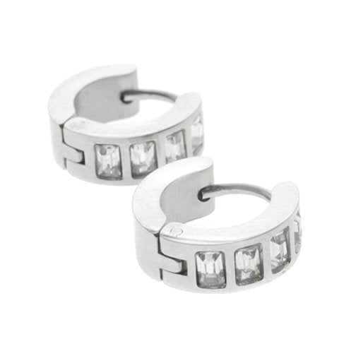 Aros cubanos acero quirurgico con piedra baguette cristal 10 mm D&K / 200CU-115