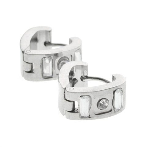 Aros cubanos acero quirurgico corazon con baguette cristal con cubic 12 mm D&K / 200CU-125