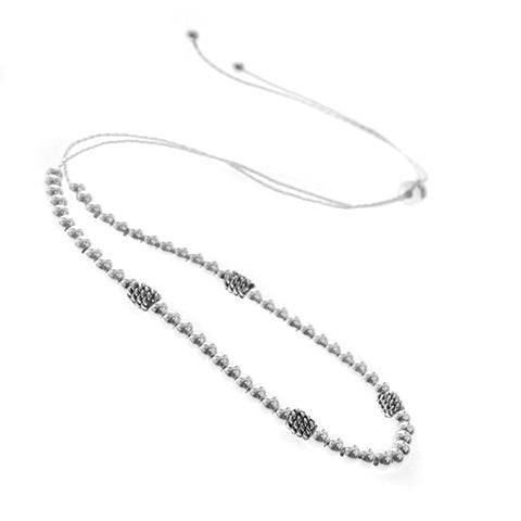 Conjunto Corbatero de Acero Blanco Dona Bolitas y Apliques Estilo Bali D&K de 60 Cm / 1400CD-33