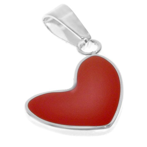 Dije acero blanco corazon con esmaltado rojo con argolla incl. 2.5 cm D&K / 1300CZ-37
