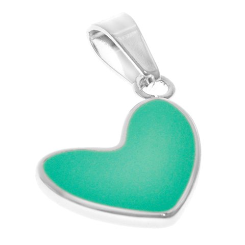 Dije acero blanco corazon con esmaltado turquesa con argolla incl. 2.5 cm D&K / 1300CZ-36