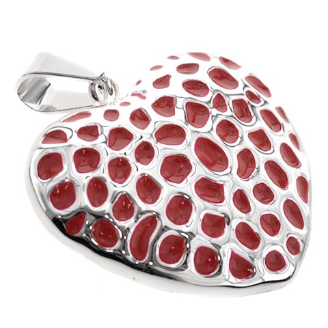 Dije acero blanco corazon inflado con esmaltado rojo con argolla incl. 4 cm D&K / 1300CZ-33