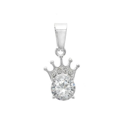 Dije acero blanco corona con piedra transparente 2.5 cm D&K / 1300-12