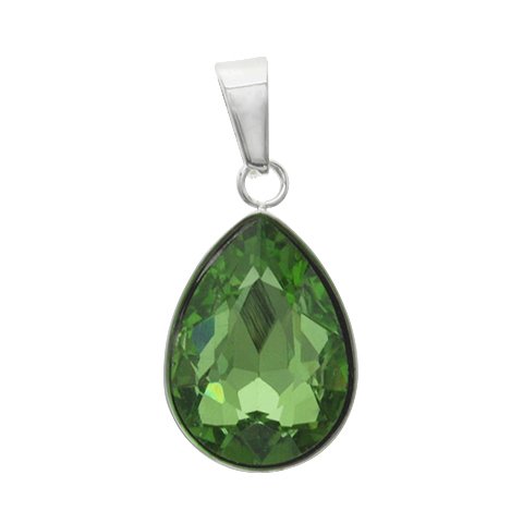 Dije acero blanco gota con piedra verde 3 cm D&K / 1300-11