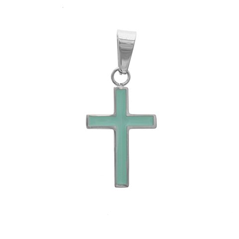 Dije acero quirurgico cruz esmaltada turquesa 2.5 cm D&K / 500RE-293