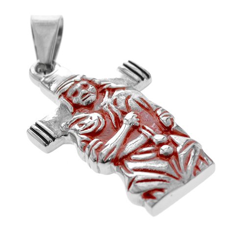 Dije acero quirurgico Gauchito Gil con cruz con esmaltado rojo 4 cm D&K / 500RE-305