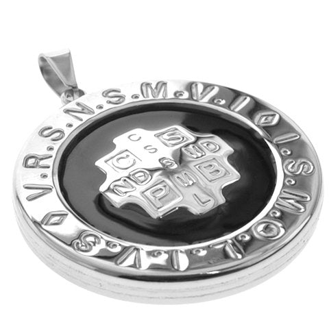 Dije acero quirurgico medalla inflada San  Benito con esmaltado negro 5.5 cm D&K / 500SB-12