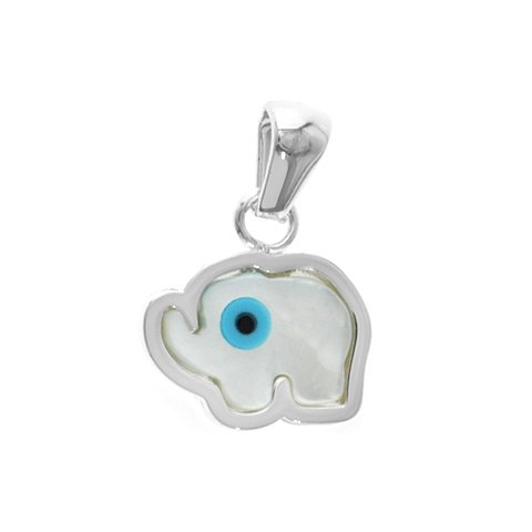Dije acero blanco elefante con ojo turco y nacar blanco 2 cm D&K / 1300NA-4